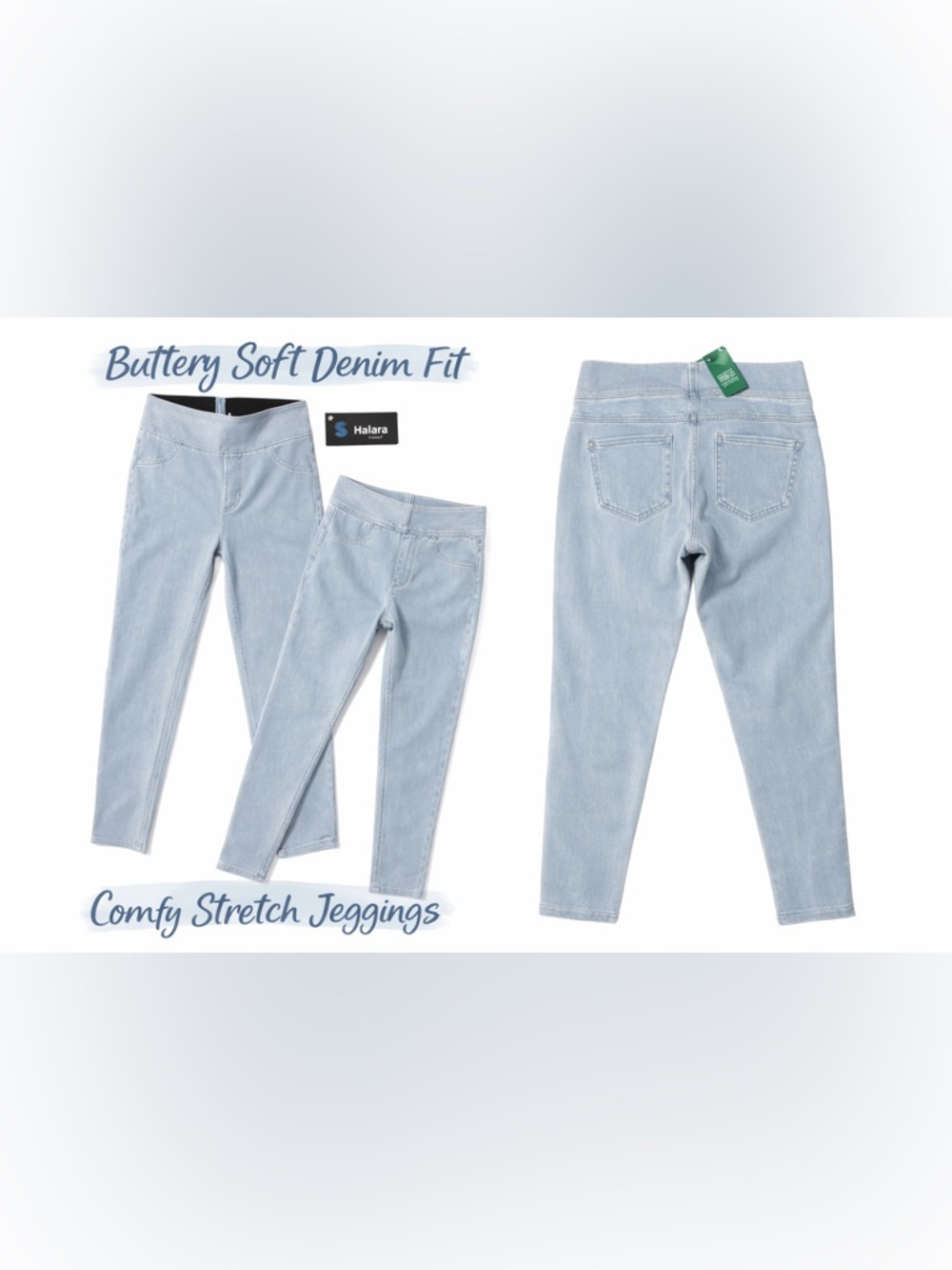 Halara Light Wash Denim Leggings S 7/8‎ High Waisted Stretch NWT